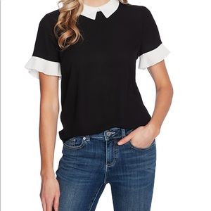 Cece colorblocked collar blouse - black - size S